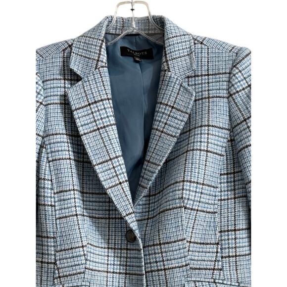 Talbot's Wool Blend Blue Plaid Classic Shetland Blazer 10P Classic - Picture 3 of 10